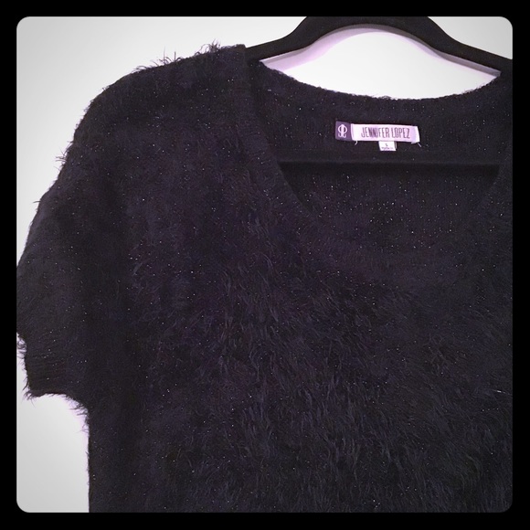 Jennifer Lopez Tops - 💋Jennifer Lopez💋 Black Fashion Trend Fuzz Top